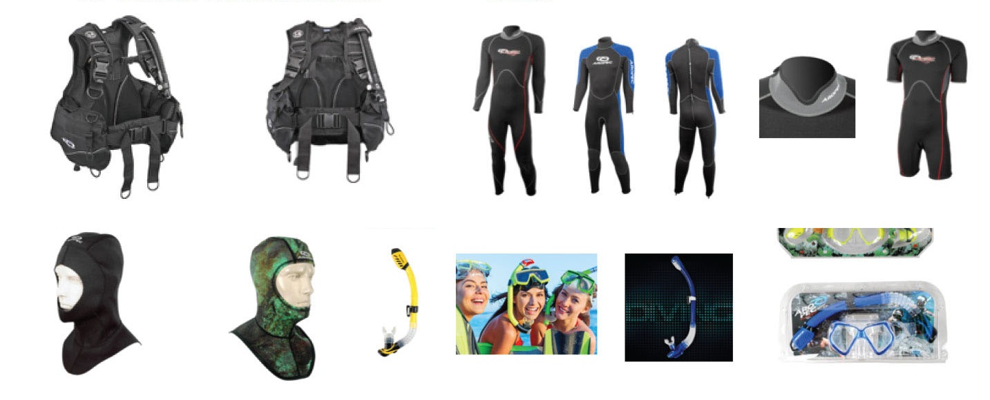 DA SET 1 - BCD, HOOD, WETSUIT, SNORKEL & COMBO SET