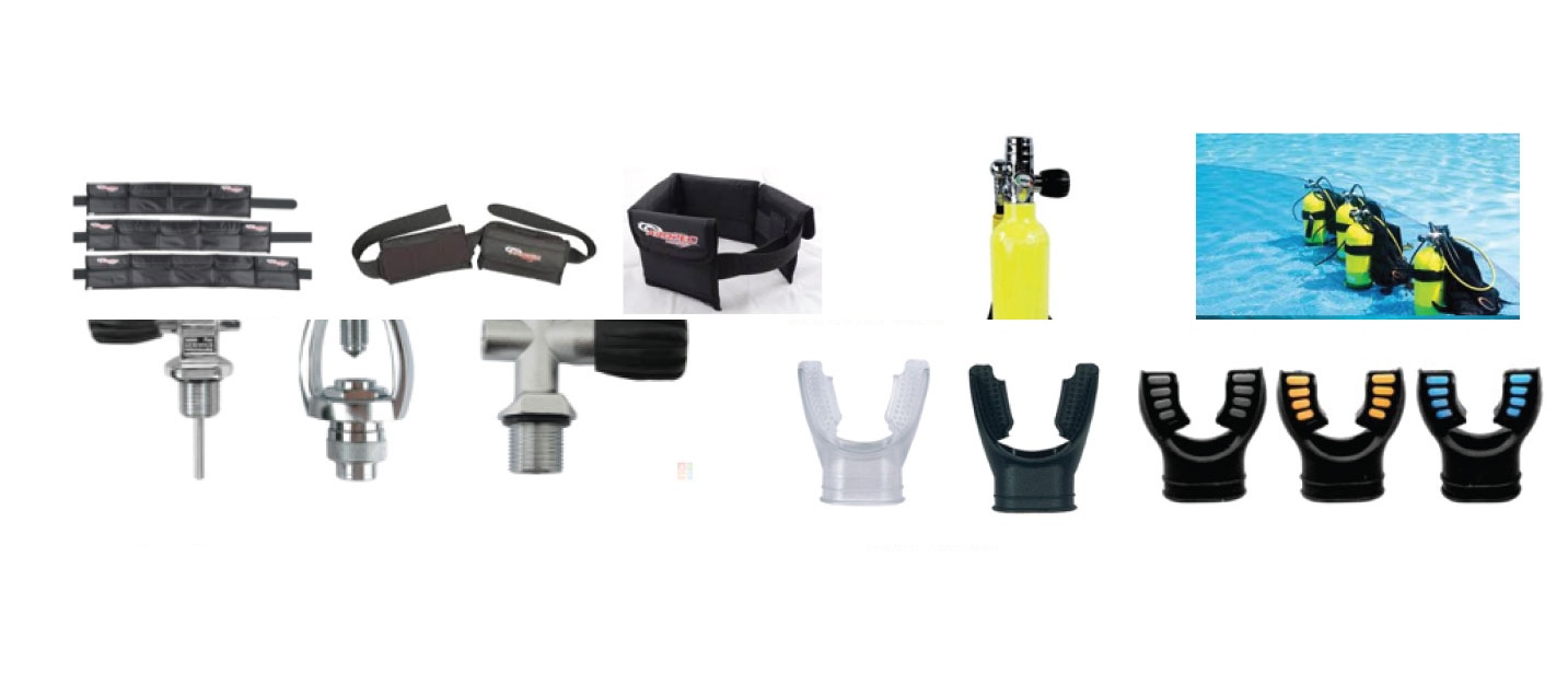 DA SET 5 - WEIGHT BELT, SCUBA TANK, TANK VALVE & MOUTH PIECE